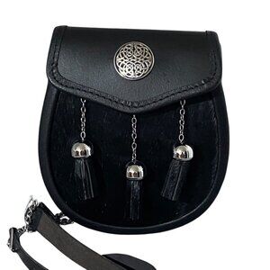 Semi Dress Black Calfskin and Leather Kilt Sporran Celtic Emblem